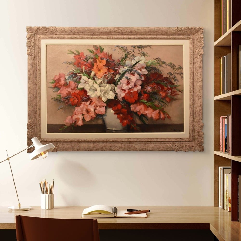 QF788 2a antique floral roses painting flower oil still life XIX
